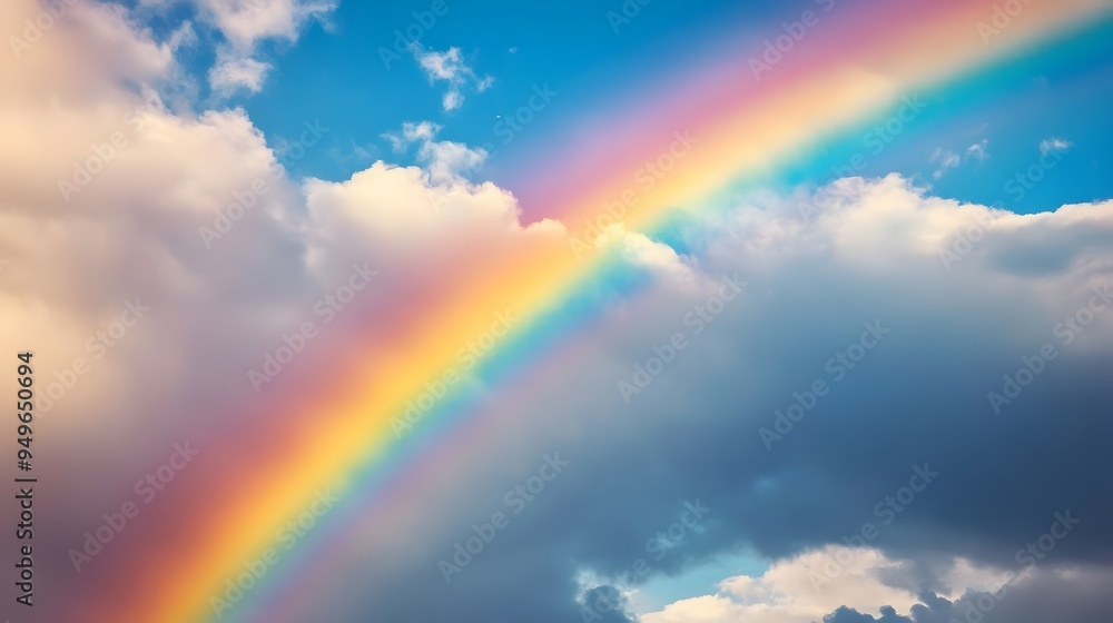 Breathtaking Rainbow Arching Across a Dramatic Cloudy Sky After a Rain Storm Breathtaking Rainbow Arching Across a Dramatic Cloudy Sky After a Rain Storm