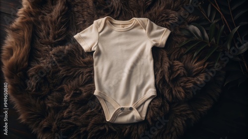 High-Quality Baby Onesies Mockup on Soft Fur Background for Apparel Design and Branding photo