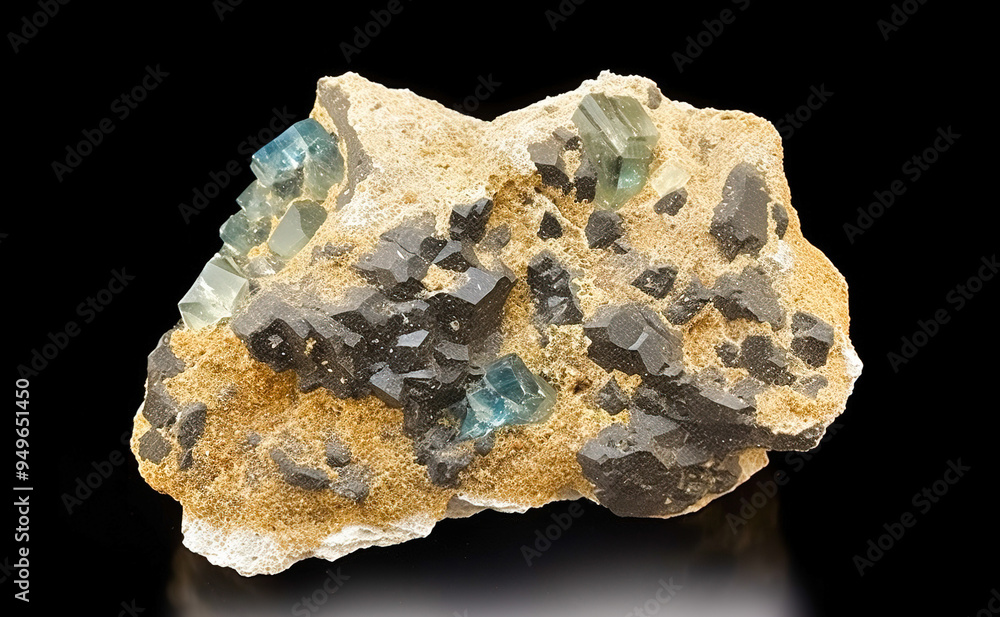 Obraz premium Kaersutite is rare precious natural geological stone on gradient background in low key, isolate. AI generated.