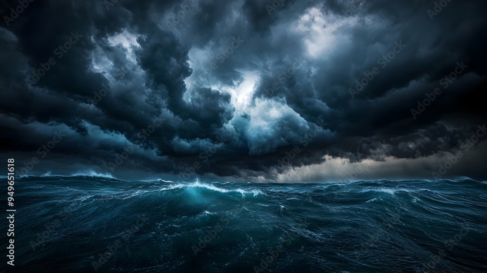 Fototapeta premium Dramatic Storm Clouds Gathering Over Turbulent Ocean Approaching Heavy Weather