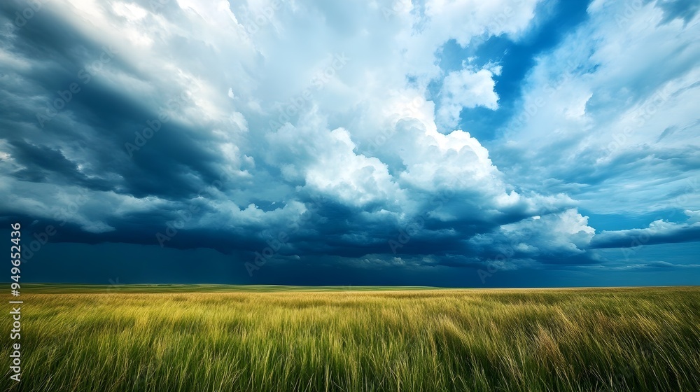 Dramatic Thunderstorms Forming Over Vast Grassy Landscape Dramatic Thunderstorms Forming Over Vast Grassy Landscape