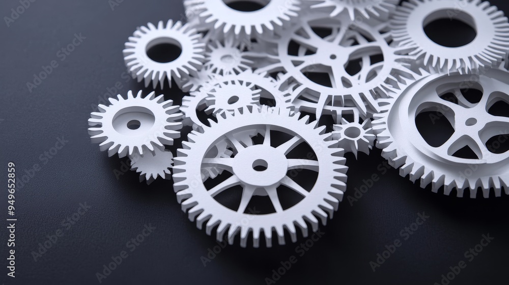 A group of white paper gears interlocked together on a black background. The gears symbolize teamwork, collaboration, and the interconnectedness of different parts of a system. A group of white paper gears interlocked together on a black background. The gears symbolize teamwork, collaboration, and the interconnectedness of different parts of a system.