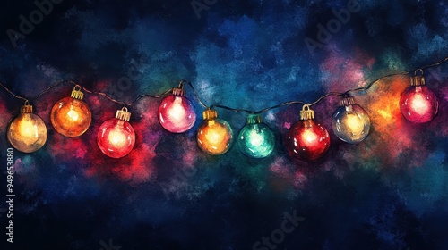 Colorful decorative lights create festive atmosphere against dark background. vibrant orbs shine brightly, evoking sense of joy and celebration.