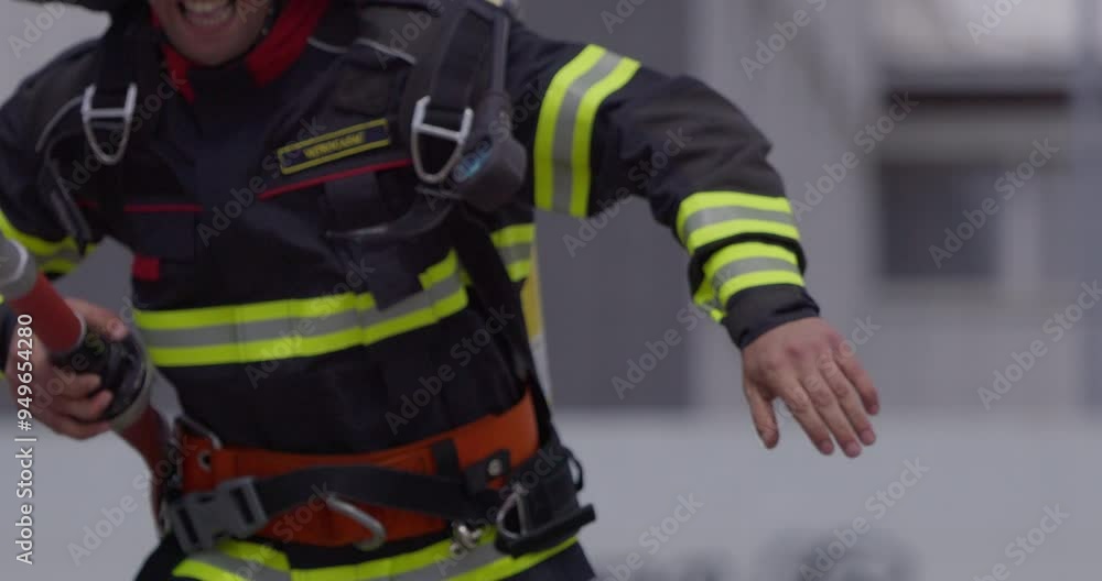 A special team of firefighters seizes hoses from a firetruck and embarks on a perilous mission to extinguish a blazing fire, showcasing their bravery and professional expertise in tackling a hazardous A special team of firefighters seizes hoses from a firetruck and embarks on a perilous mission to extinguish a blazing fire, showcasing their bravery and professional expertise in tackling a hazardous