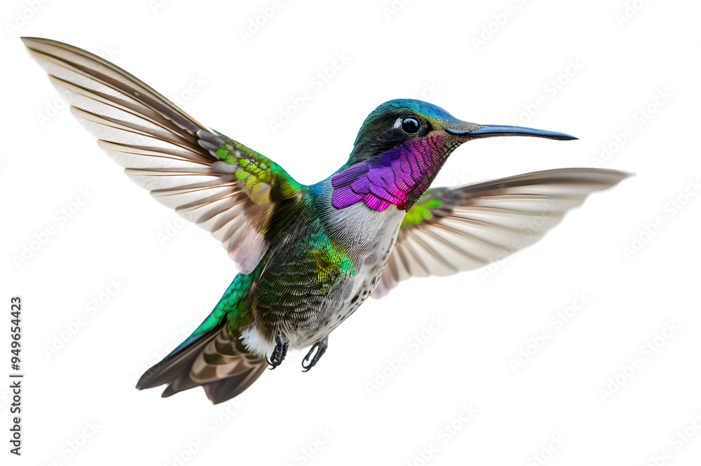 Obraz premium Colorful flying hummingbird isolated on transparent background