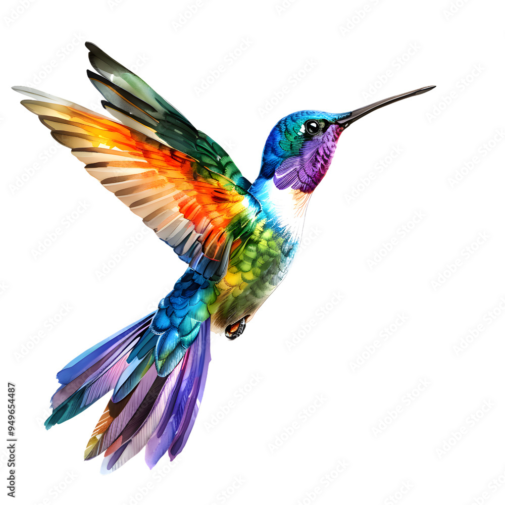 Fototapeta premium Colorful flying hummingbird isolated on transparent background