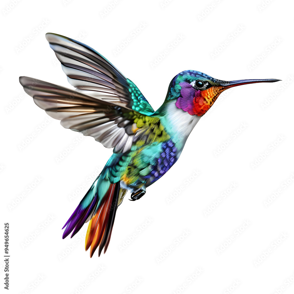 Obraz premium Colorful flying hummingbird isolated on transparent background