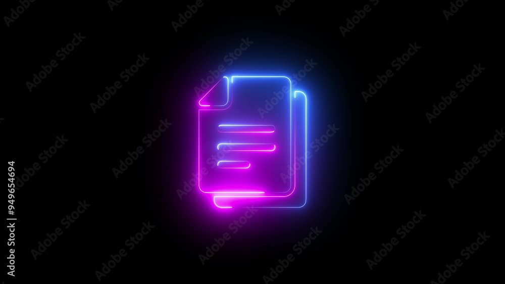 Neon file documents uploading icon 4k animation . Glowing blue neon document sign. Neon file documents uploading icon 4k animation . Glowing blue neon document sign.