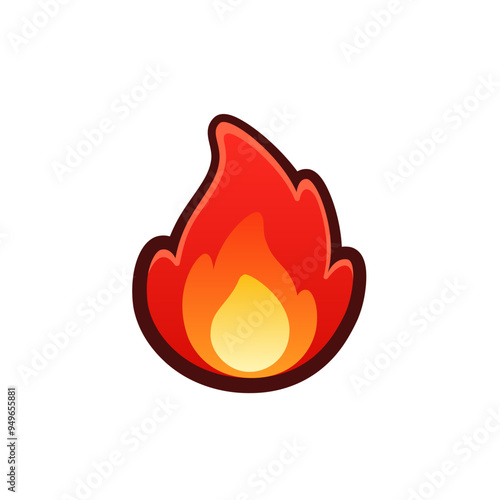 Isolated flat 3d fire icon for game, interface, sticker, app. The sign in a cartoon style for match 3, arcade, rpg. The flame sprite for craft element in hyper casual mobile game