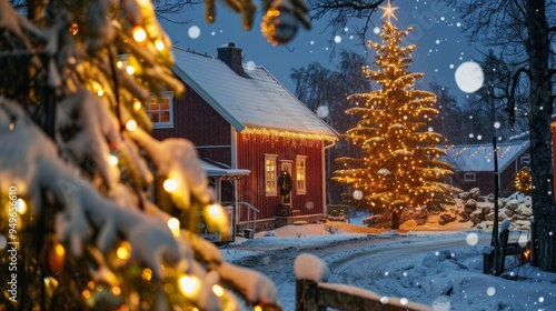 Traditional Christmas Celebration in Norway with Festive Tree and Holiday Decorations