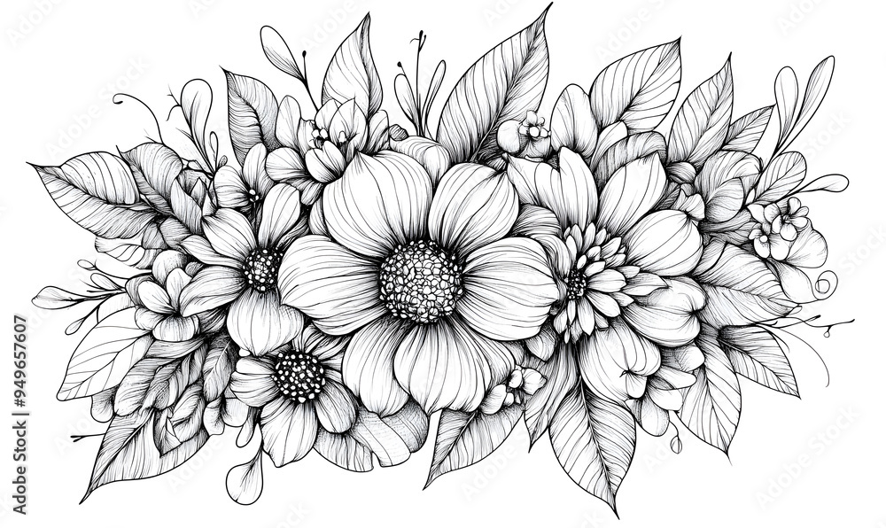floral and leaf on white background in doodle-style tile designs with graphic format. floral and leaf on white background in doodle-style tile designs with graphic format.
