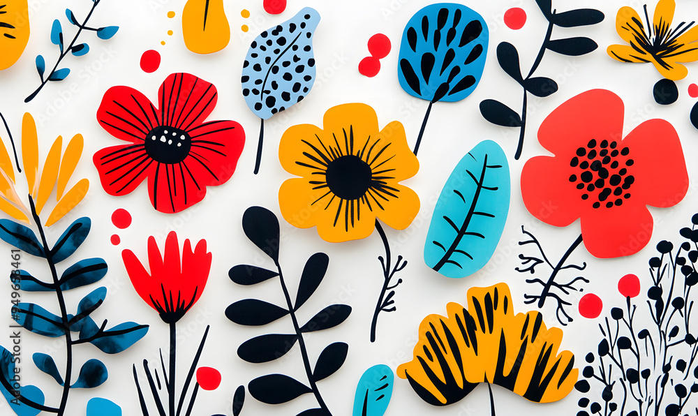 floral and leaf on white background in doodle-style tile designs with graphic format. floral and leaf on white background in doodle-style tile designs with graphic format.