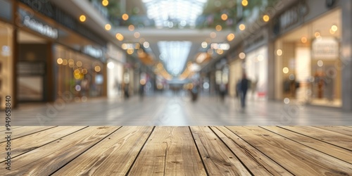Wallpaper Mural Wooden Tabletop with Blurred Background of a Shopping Mall Torontodigital.ca