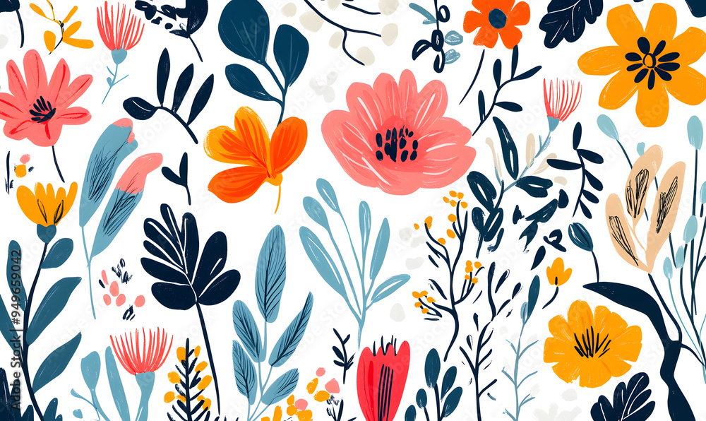 floral and leaf on white background in doodle-style tile designs with graphic format. floral and leaf on white background in doodle-style tile designs with graphic format.