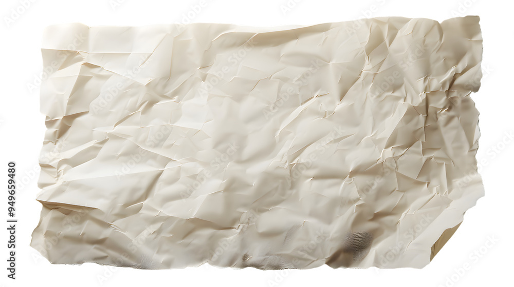White crumpled large piece of blank paper isolated on transparent background White crumpled large piece of blank paper isolated on transparent background