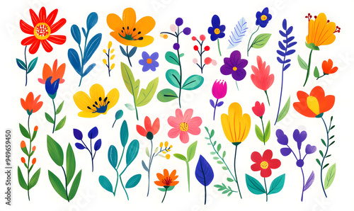 floral and leaf on white background in doodle-style tile designs with graphic format.