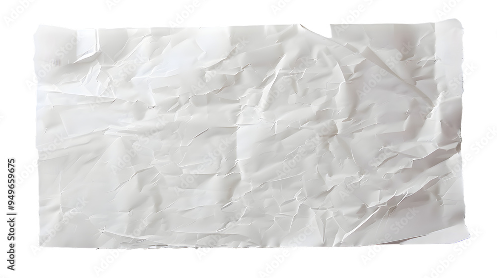 White crumpled large piece of blank paper isolated on transparent background White crumpled large piece of blank paper isolated on transparent background