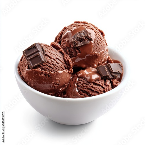 rich chocolate ice cream with brownie pieces, served in a white bowl.