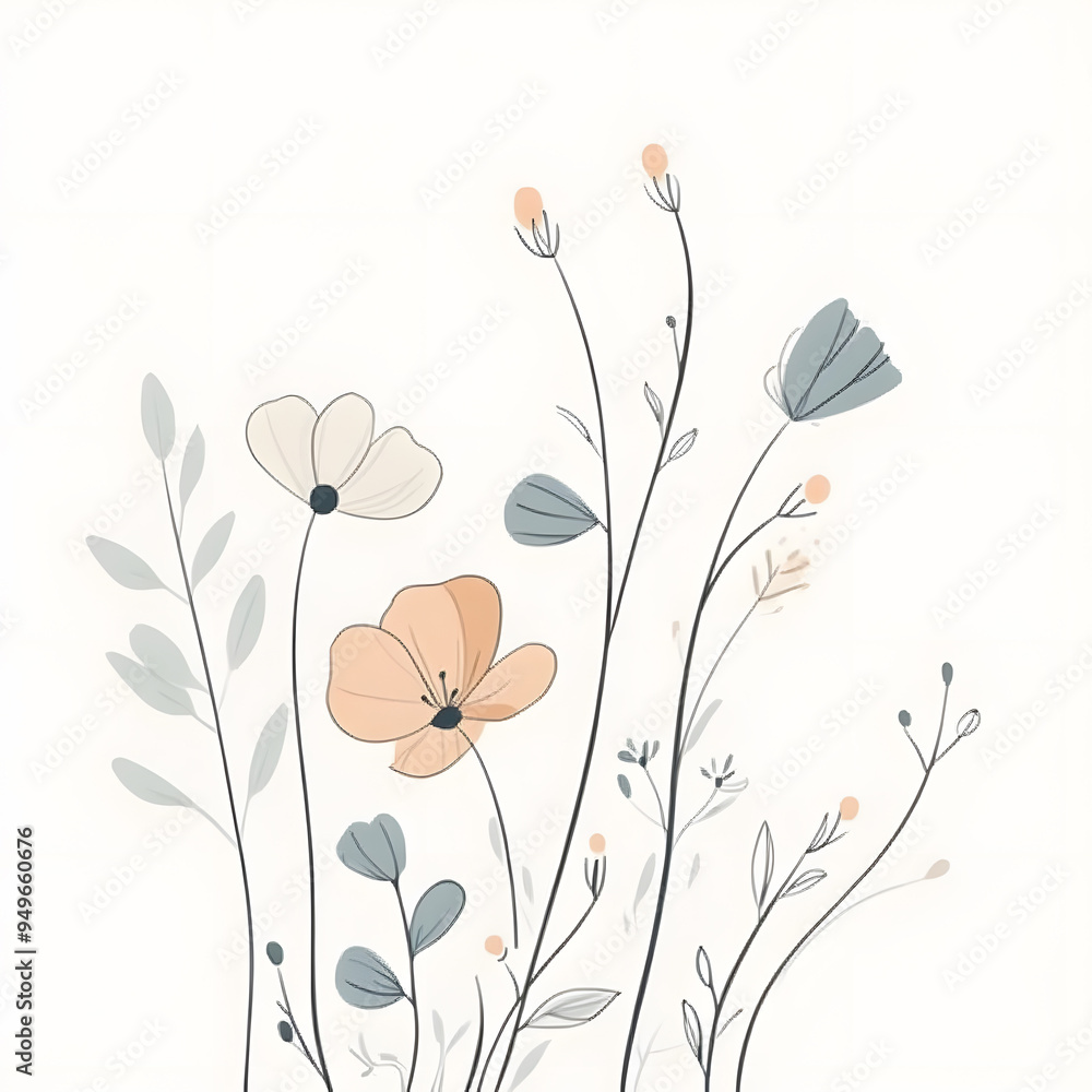 Naklejka premium floral and leaf on white background in doodle-style tile designs with graphic format.