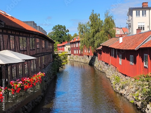 Foto View of the historic center of Vasteras, Sweden, with its colorful houses