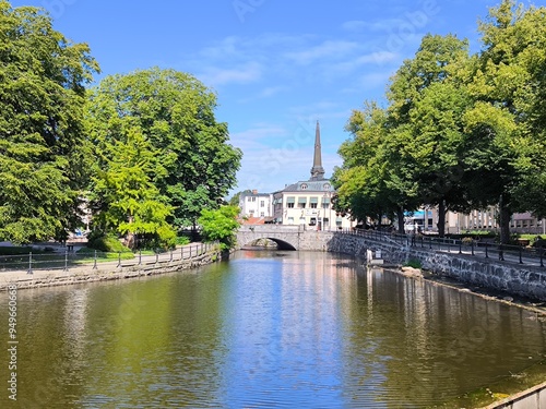 Photography View of the historic center of Vasteras, Sweden, with its colorful houses
