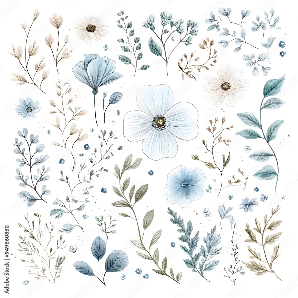 floral and leaf on white background in doodle-style tile designs with graphic format. floral and leaf on white background in doodle-style tile designs with graphic format.
