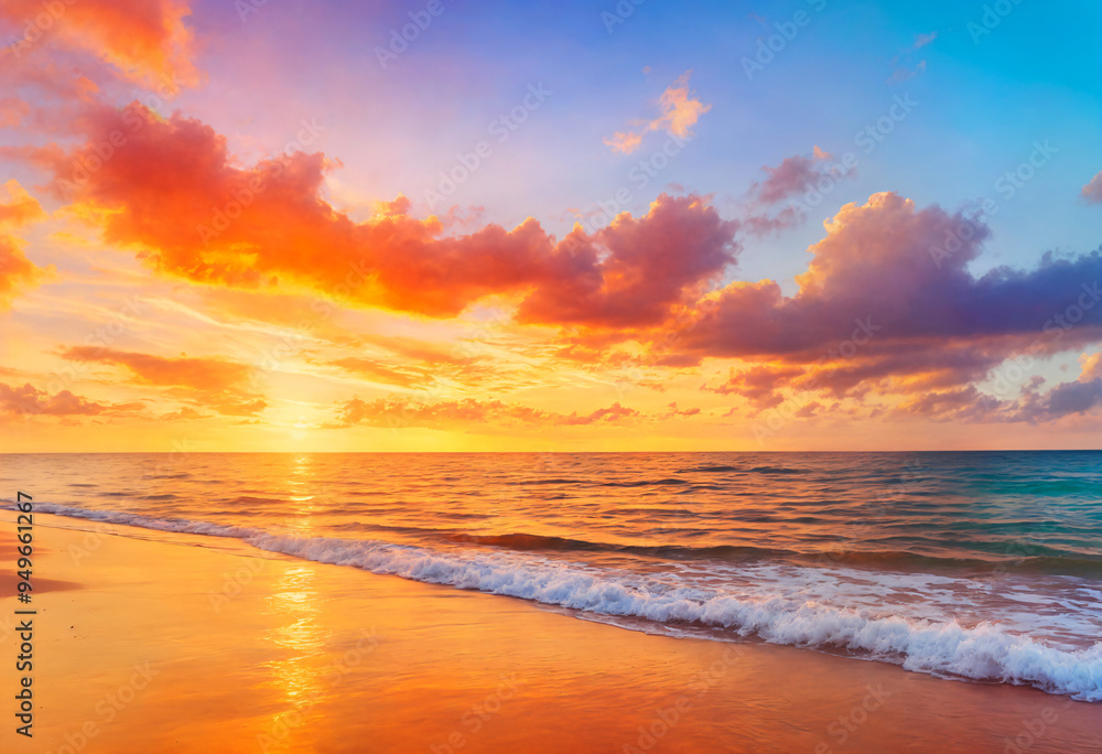 Fototapeta premium Vivid Sunrise Over the Calm Sea