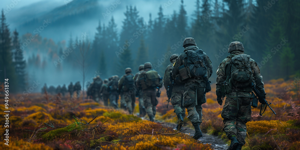 Soldiers war background in forest. Generated ai Soldiers war background in forest. Generated ai