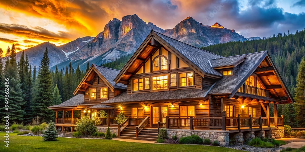 Obraz premium rustic woods earthy natural warm golden tones cozy cabin retreat mountain lodge