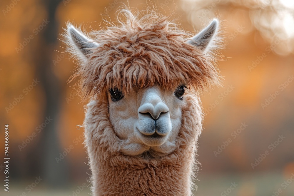 Obraz premium Adorable Alpaca Portrait with a Fuzzy Muzzle
