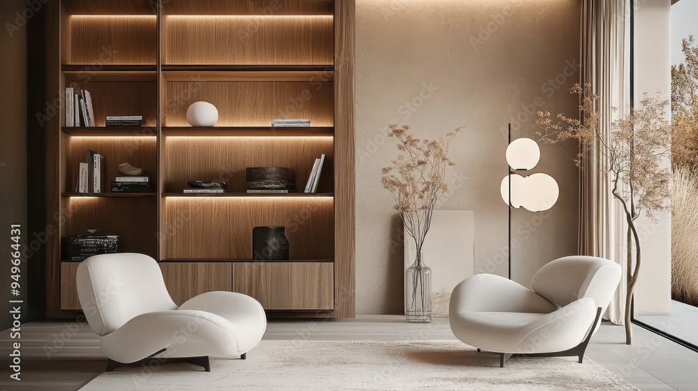 Luxury Flat Interior Design With Wooden Bookcase Designs