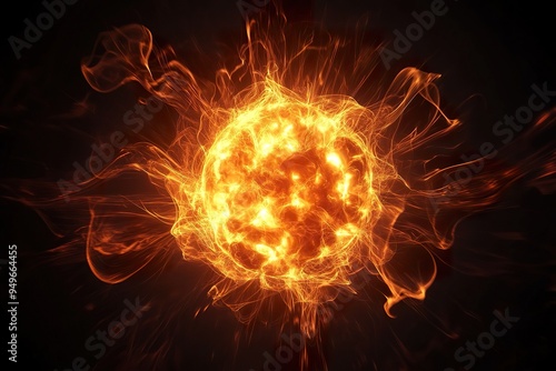 Nuclear fusion explosion flowing in explosive patterns on black isolated background