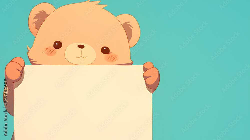 cute bear holding up a blank sign, colorful cartoon character, empty banner,, anime style, cute kawaii, simple, smiling happy. isolated background cute bear holding up a blank sign, colorful cartoon character, empty banner,, anime style, cute kawaii, simple, smiling happy. isolated background