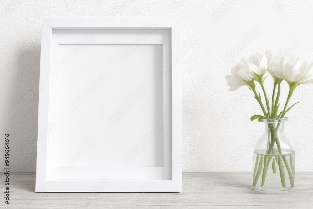 Blank white frame with a flower mockup Blank white frame with a flower mockup