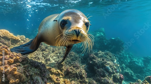 Curious Sea Lion Underwater