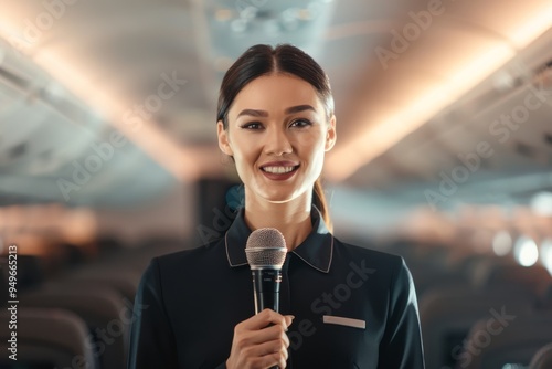 Wallpaper Mural Flight Attendant Announcing on an Airplane Torontodigital.ca