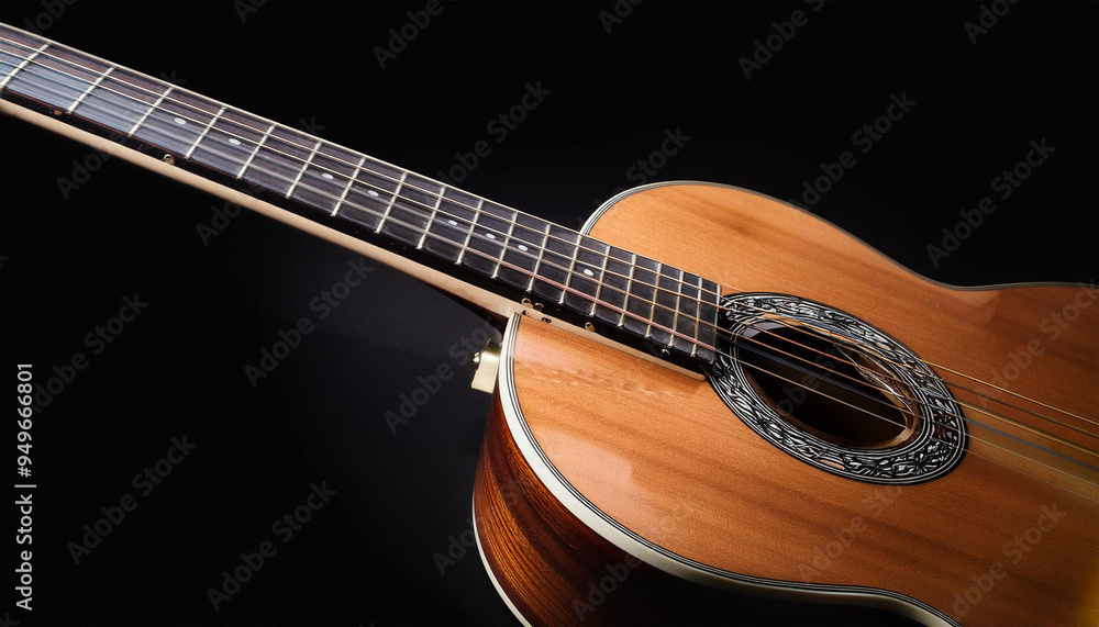 Fototapeta premium Guitar with Detailed Strings on Black