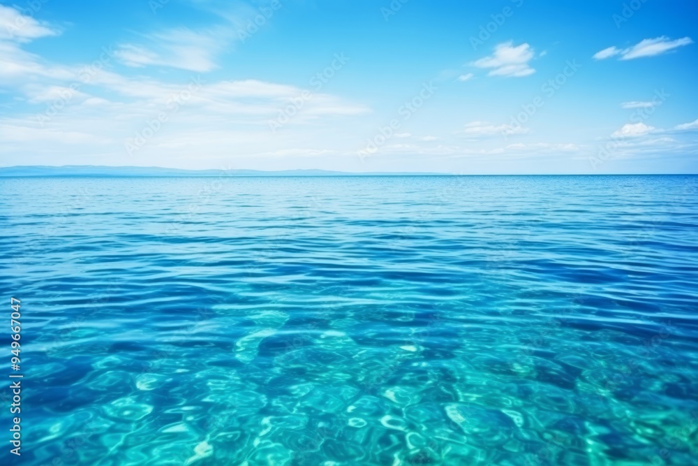 Tranquil Ocean Surface with Blue Sky and Clouds