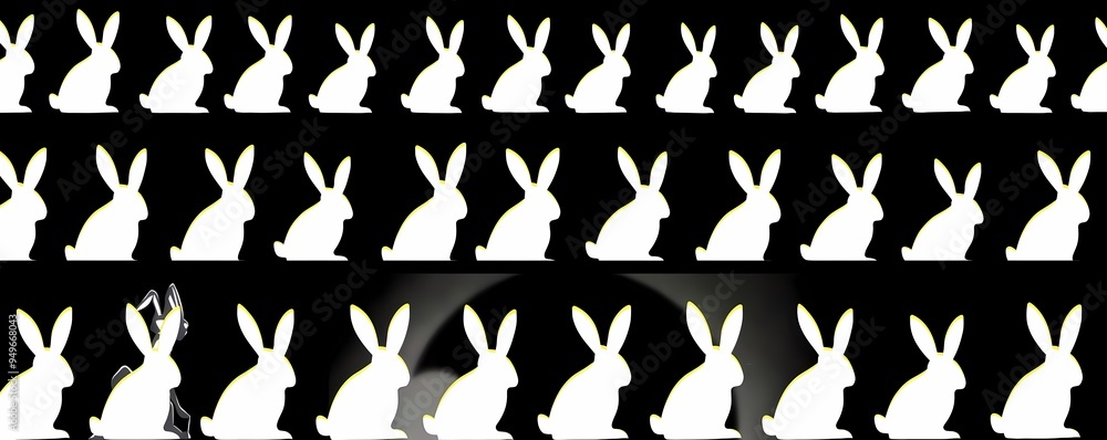 Silhouetted rabbits in a striking black and white pattern. Silhouetted rabbits in a striking black and white pattern.