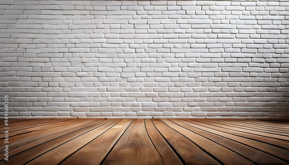 Fototapeta premium white brick wall with wood in the foreground art design