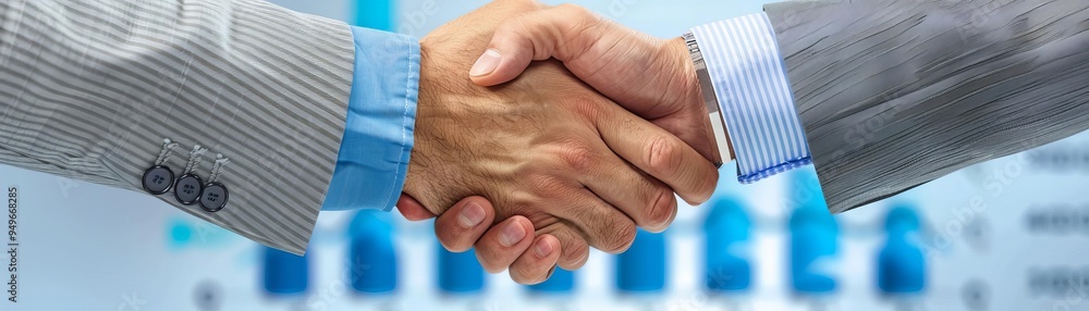 Fototapeta premium Business handshake in front of a financial graph, economic growth, financial agreement
