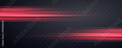 Speed rays, velocity light neon flow, zoom in motion effect, red glow speed lines, colorful light trails, stripes. Abstract background, vector illustration.