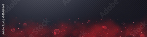 Red glittering dots, particles, stars magic sparks. Dust cloud flare light effect. Red luminous points with smoke. Vector particles on transparent background