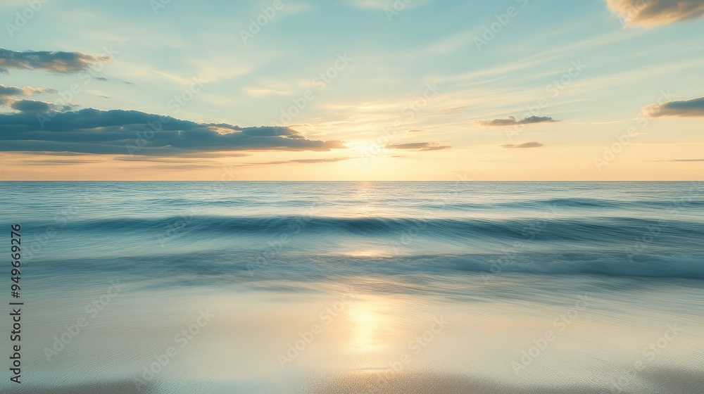 A tranquil seascape with the horizon stretching far into the distance, bathed in the warm glow of a setting sun. A tranquil seascape with the horizon stretching far into the distance, bathed in the warm glow of a setting sun.