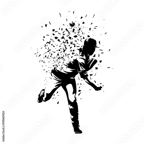 Baseball player throwing ball, isolated vector silhouette, front view