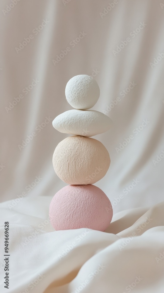Stacked Pastel Stones on Creamy Fabric. Stacked Pastel Stones on Creamy Fabric.