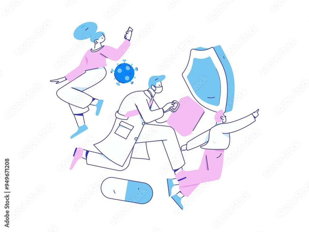 Medical characters fighting the epidemic flat vector concept operation hand drawn illustration
Medical characters fighting the epidemic flat vector concept operation hand drawn illustration