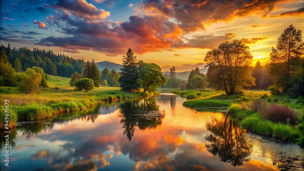 Fototapeta premium deep rich colors serene natural beauty warm gentle fading light peaceful natural landscape