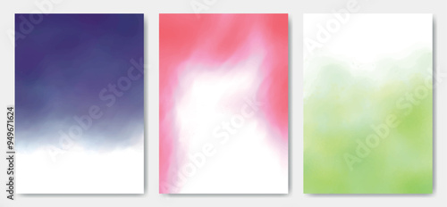 Colourful watercolor template set for business brochure, flyer, leaflet, poster, banners. Perfect soft acrylic colours. Abstract background purple, green, pink invitation card artistic design elements