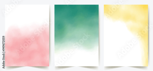 Colourful watercolor elements template set for business brochure, flyer, leaflet, poster, banners. Perfect soft acrylic colours. Abstract background mint green, yellow, pink invitation card artistic